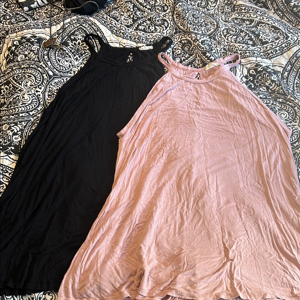 Black and Pink High Neck Tunic Tanks